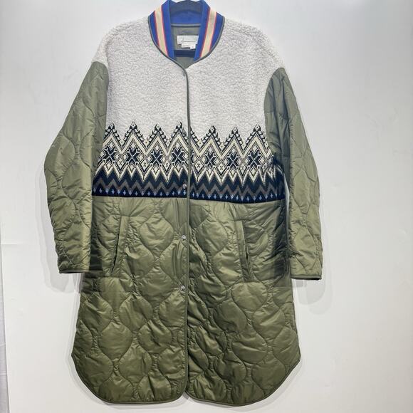 By Anthropologie Fairisle Mixed Coat Sz M Multicolor Quilted Snap Closure Boho - Picture 2 of 11